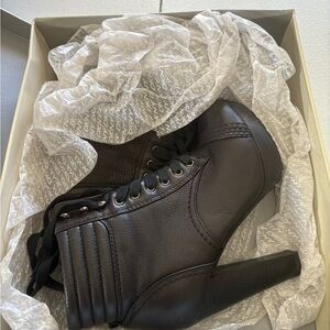 DKNYC Valene - Black Lace Up Boots with 5 inch High Heel